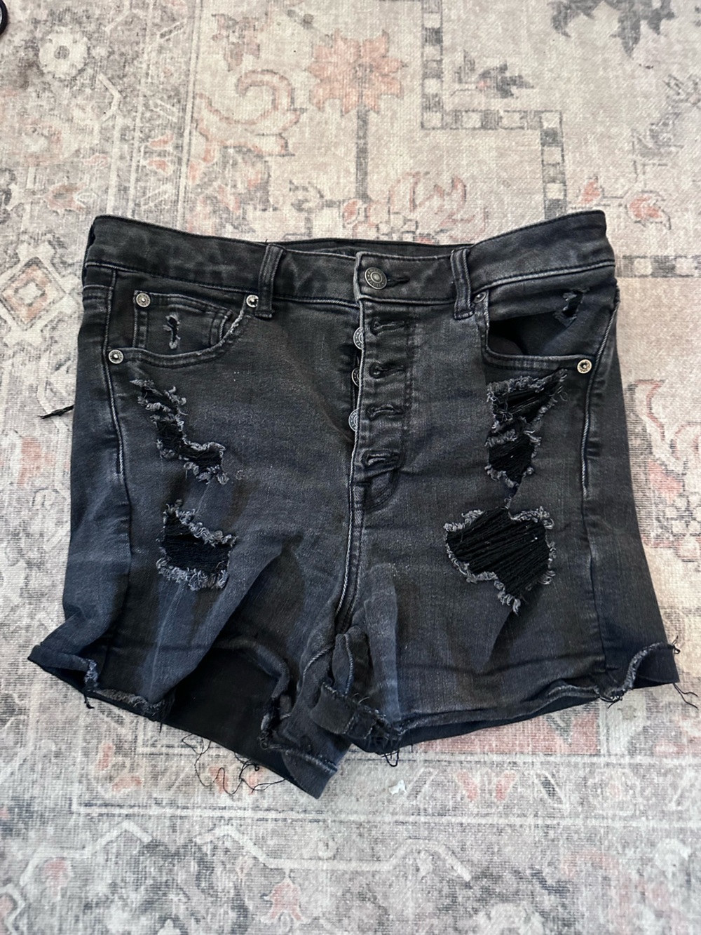 American Eagle Outfitters Black Distressed Denim Cutoff Shorts